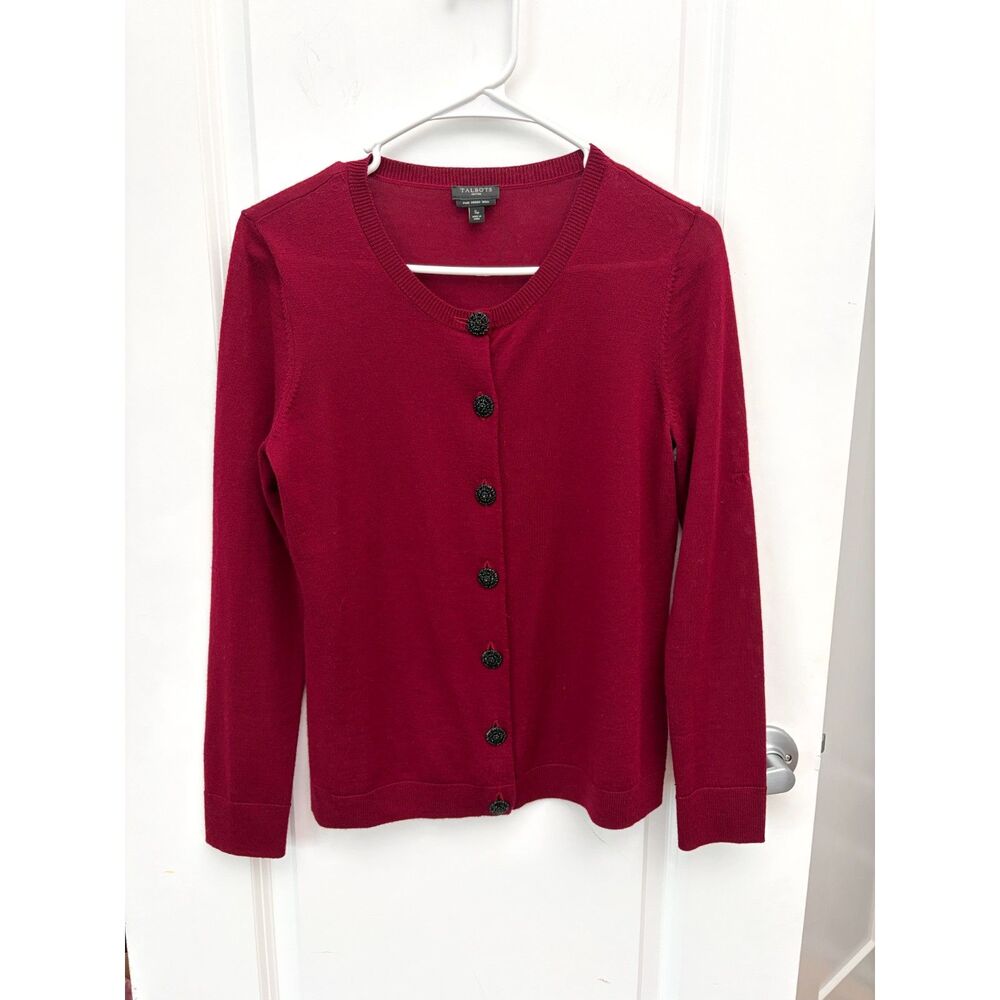 Talbots Petites Merino Wool Cardigan Sweater Small Petite Maroon Quiet Luxury